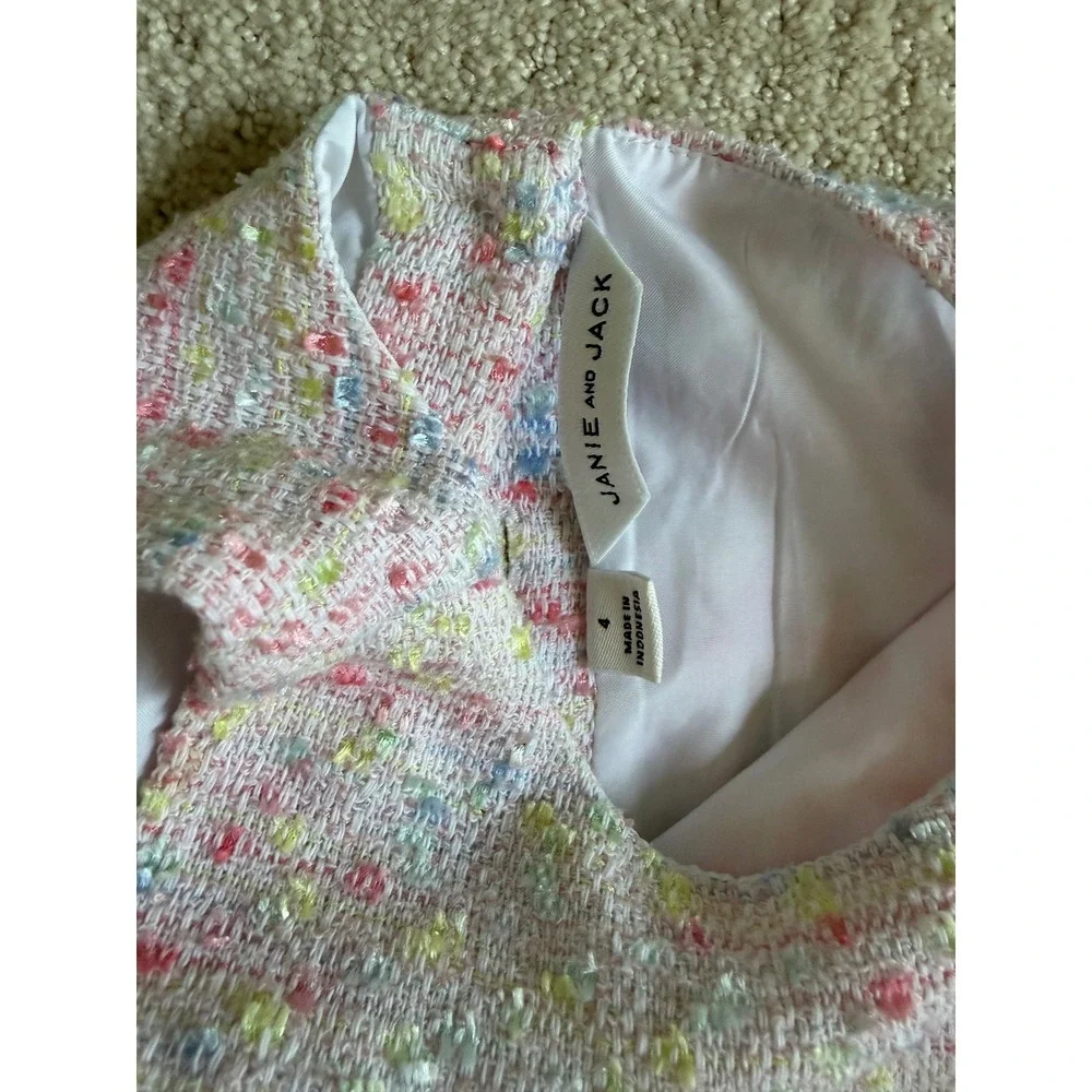 Janie and Jack‎ Girls Pink Multi Tweed Ruffle Hem Party Dress Size 4 Sleeveless